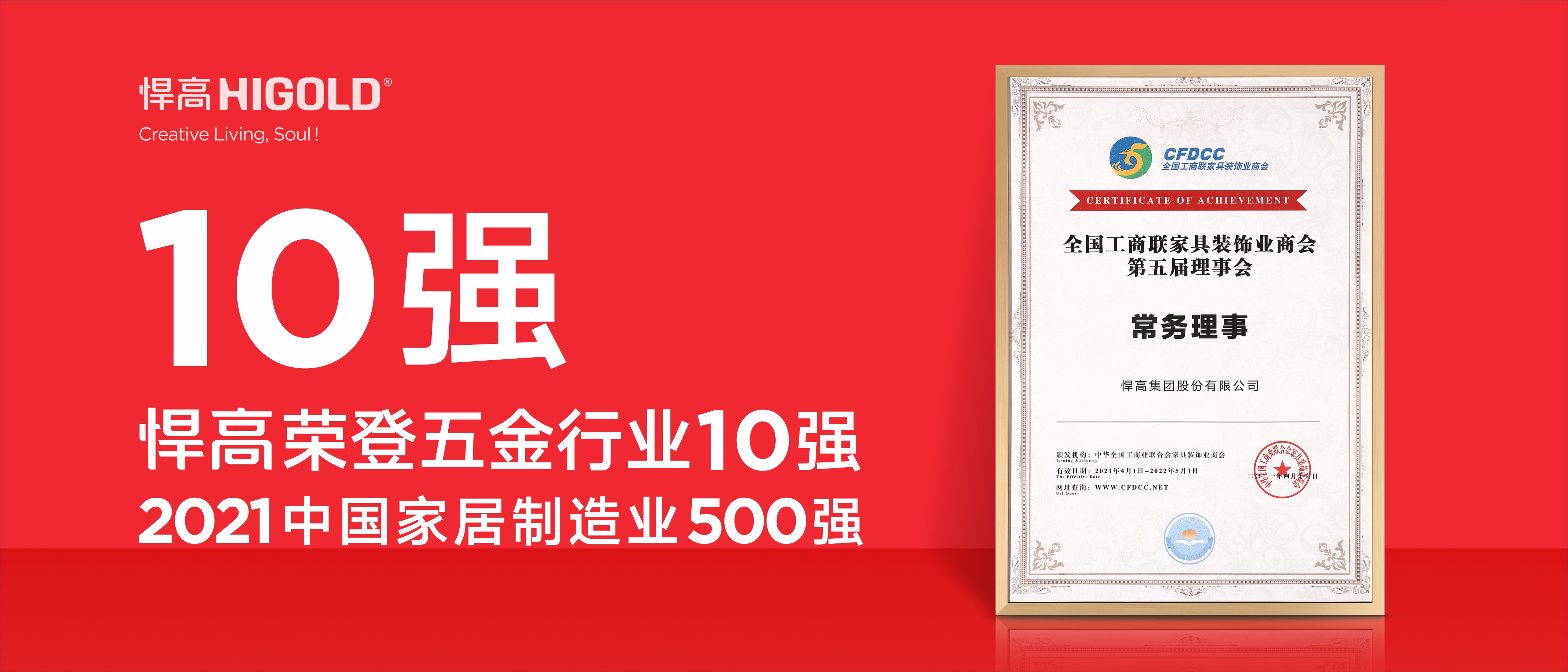 ky体育荣登五金行业10强，2020中国家居制造业500强！